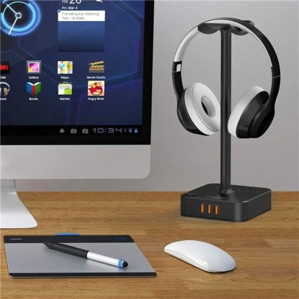 Headphone Stand w/ USB Charger Desktop Gaming Headset Holder Hanger Gaming Gift
